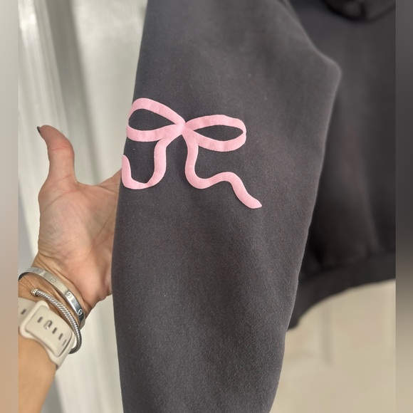 Edikted Dark Gray Hoodie with Light Pink Bow Details - Picture 6 of 7